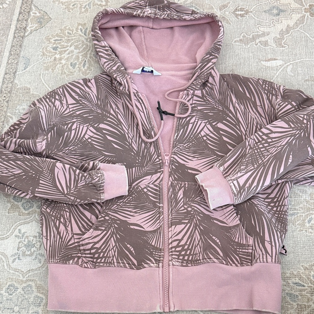 Joy Lab Pink and Brown Leaf Print Hoodie sz xs
